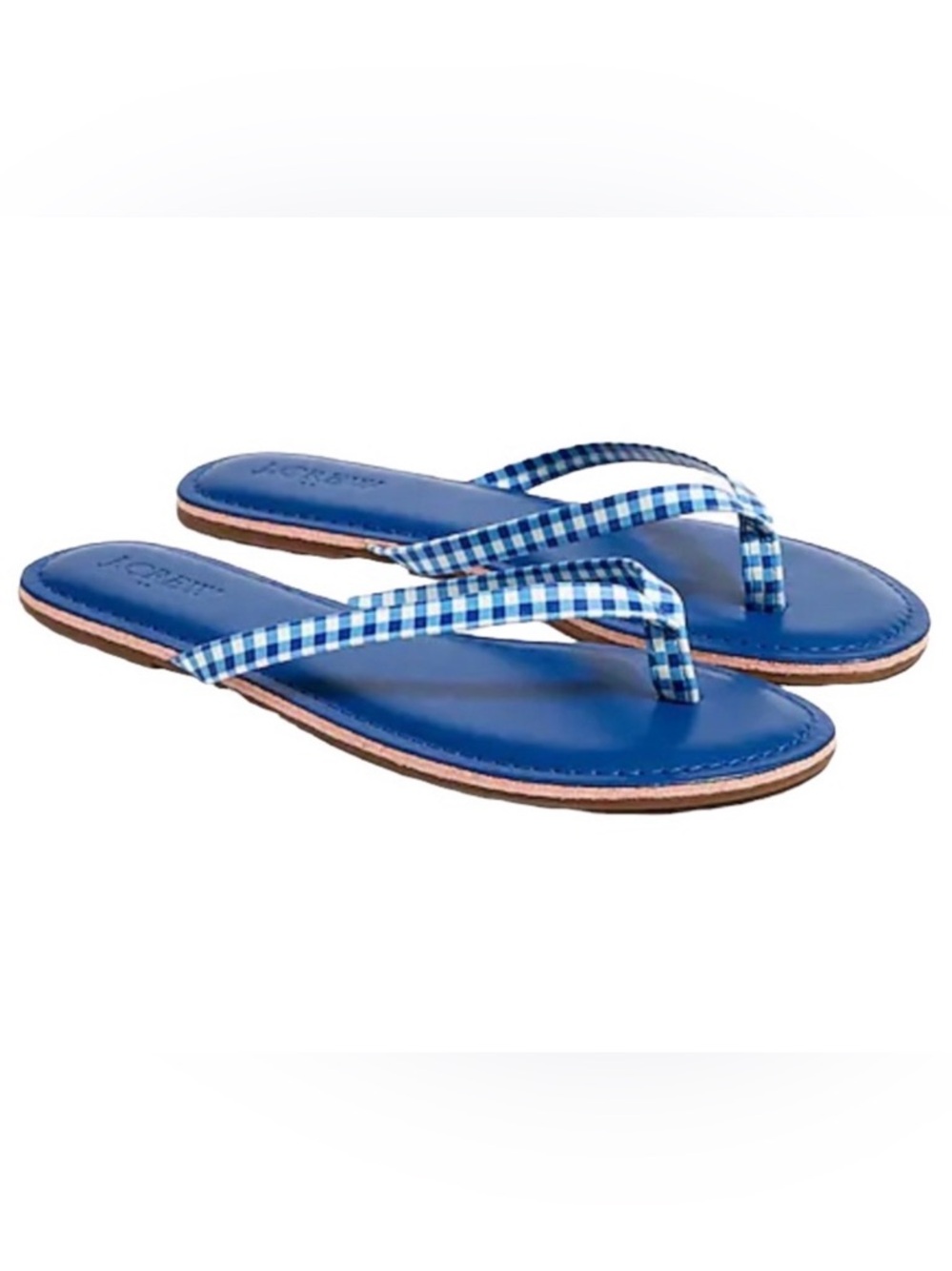 NWT J. Crew Blue Gingham Strap Women's Flip Flop Sandals